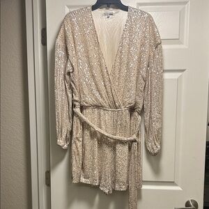 Fashion Nova Sequin Romper - Cream